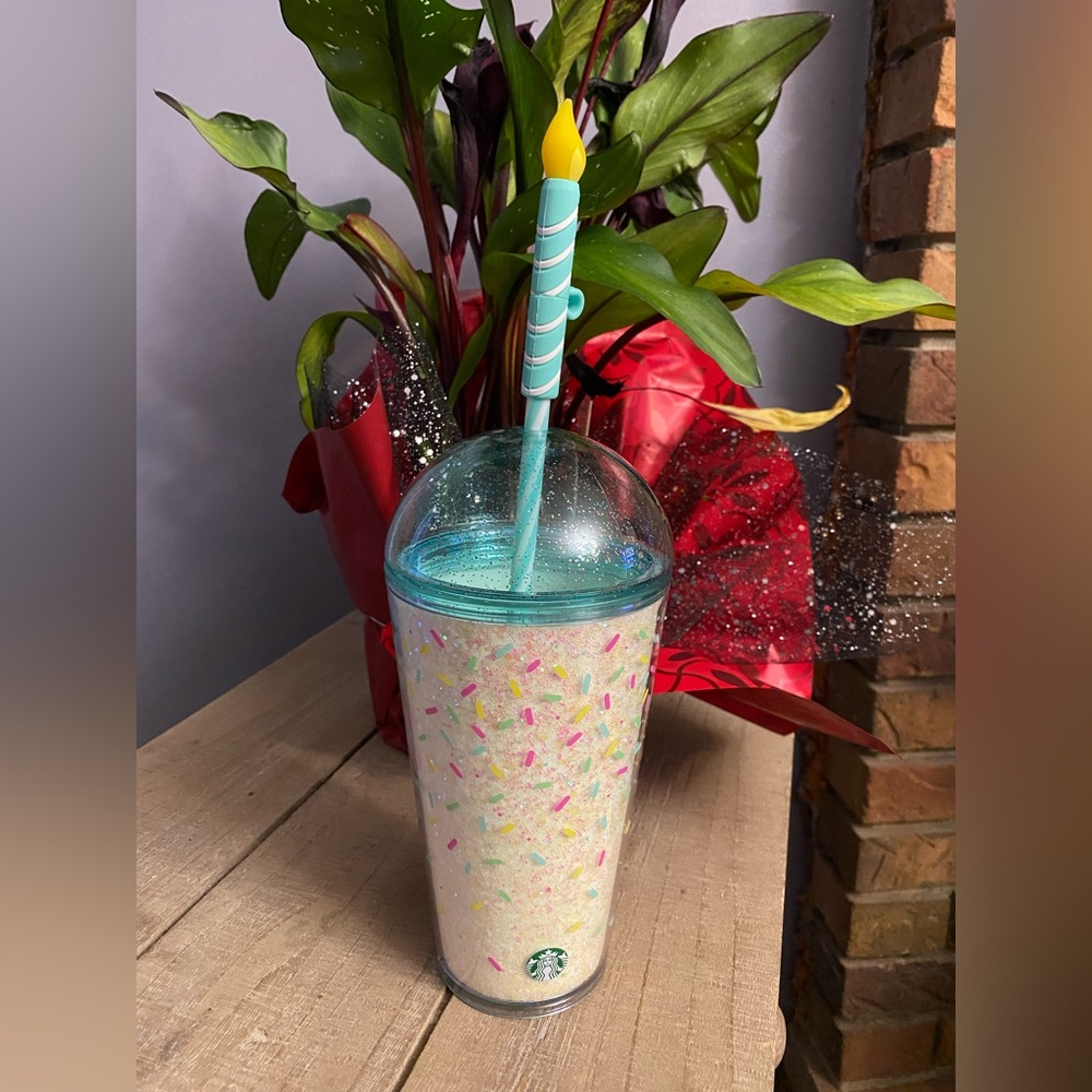 New! Starbucks Multicolor Confetti Tumbler with Teal Straw 2025 Birthday 16oz